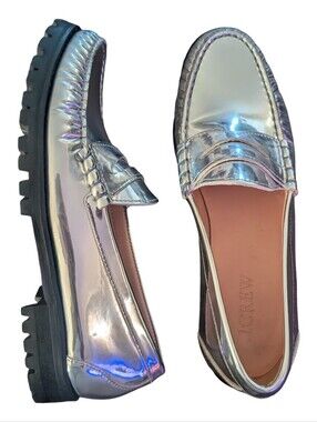 J.Crew Winona loafers  metallic leather finish and a chunky lug Sole  size 10